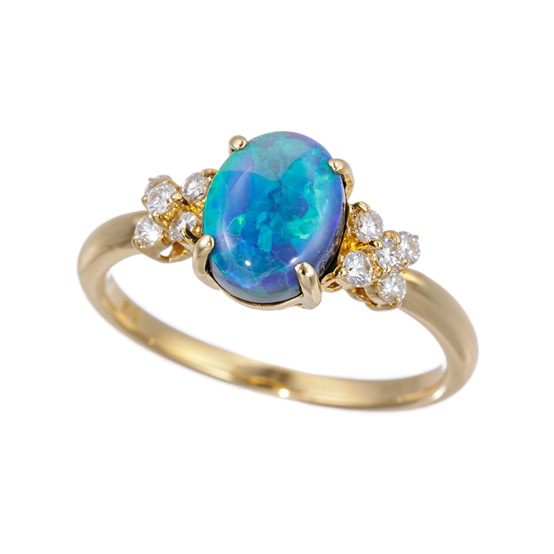 K18YG ブラックオパール ダイヤ リング BO 1.13ct D 0.15ct
