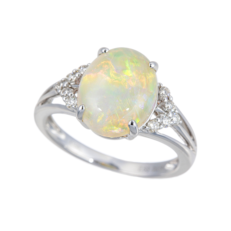 K18WG ホワイトオパール ダイヤ リング OP 2.63ct D 0.13ct