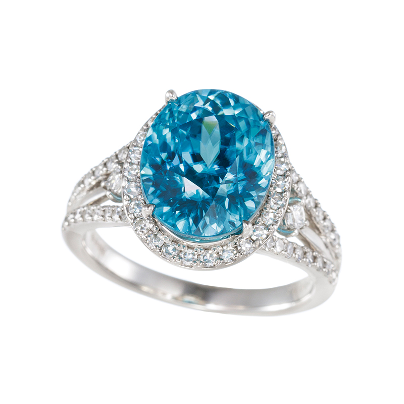 PT950 ブルージルコン シングルカットダイヤ ＆ ダイヤ リング