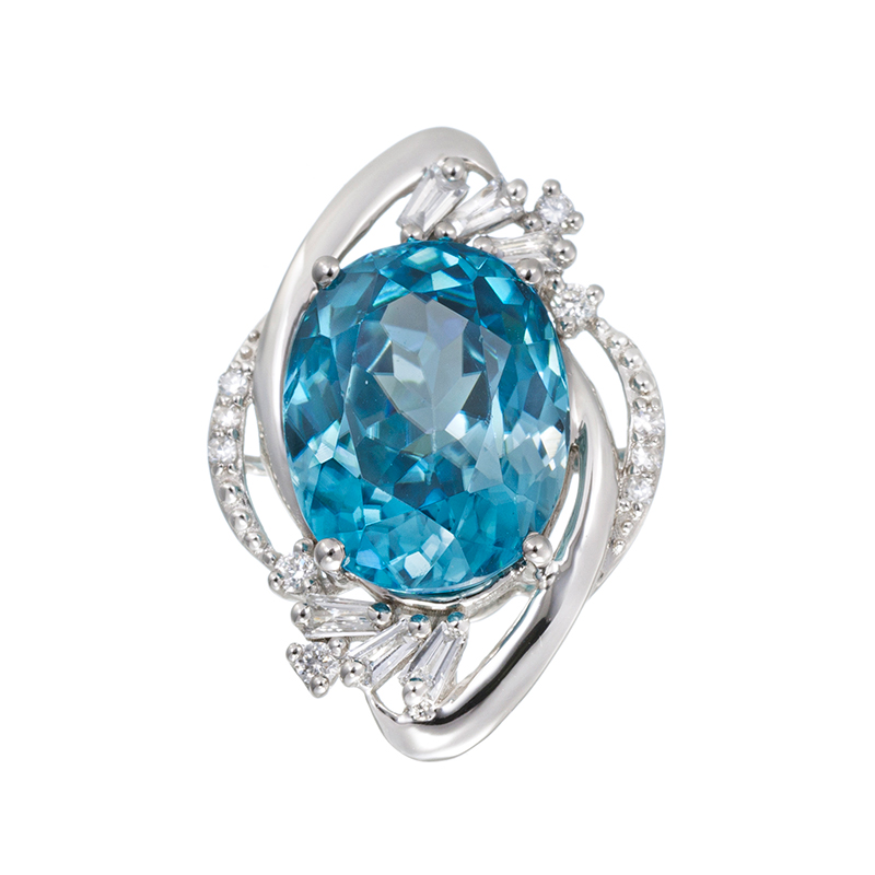 PT950 ブルージルコン ダイヤ & シングルカットダイヤ ペンダントトップ