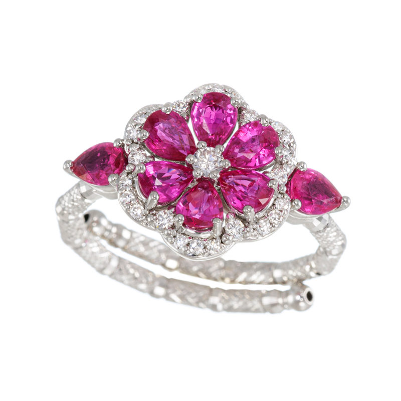 PT950 ルビー ダイヤ & シングルカットダイヤ フリーリング 8～20号