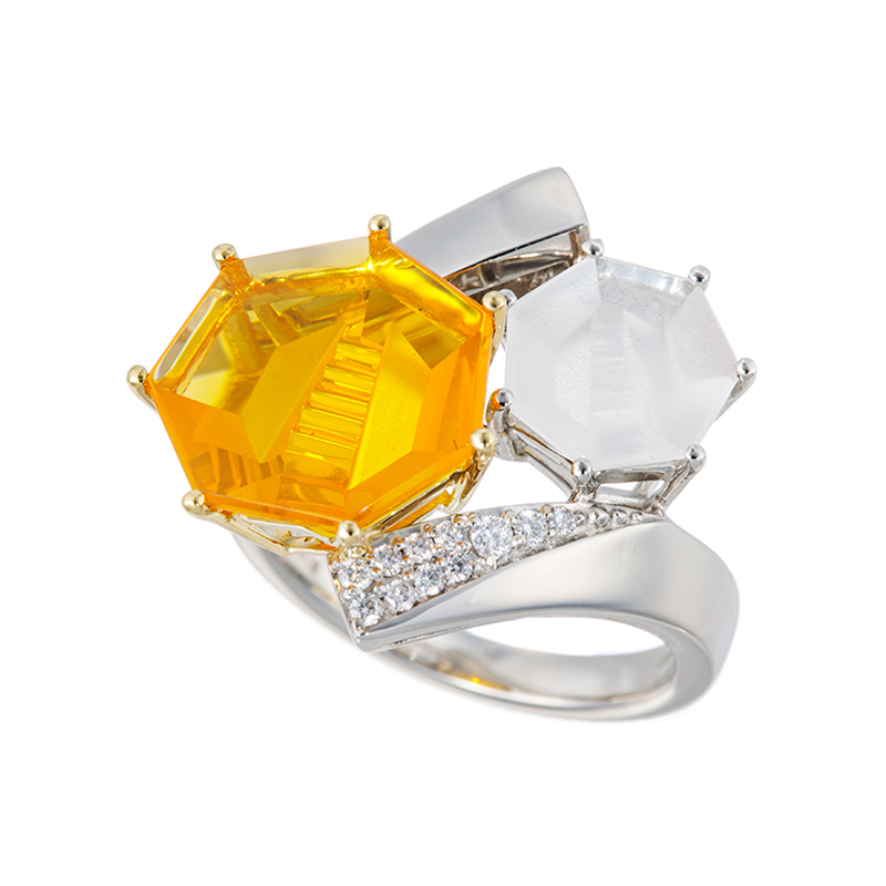 PT950/K18YGフィリップ・ムンシュタイナー ファイアオパールムーンストーンダイヤリング