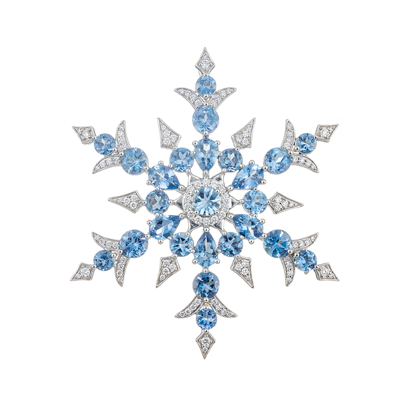 PT950サンタマリアアフリカーナアクアマリンダイヤ雪の結晶ペンダントブローチAQ約5.70ct