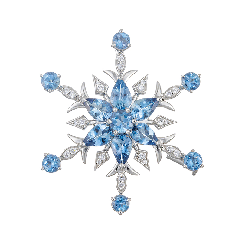 PT950サンタマリアアフリカーナアクアマリンダイヤ雪の結晶ペンダントブローチAQ約2.90ct