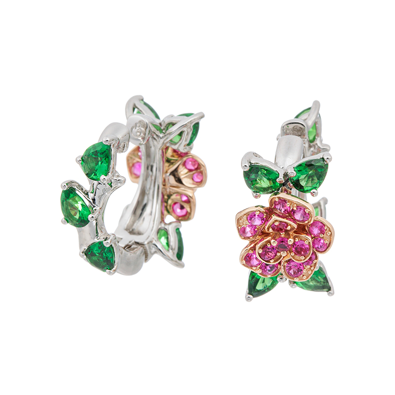 PT950/K18PGルビーツァボライトローズピアリングRB約0.58ctTS約2.00ct