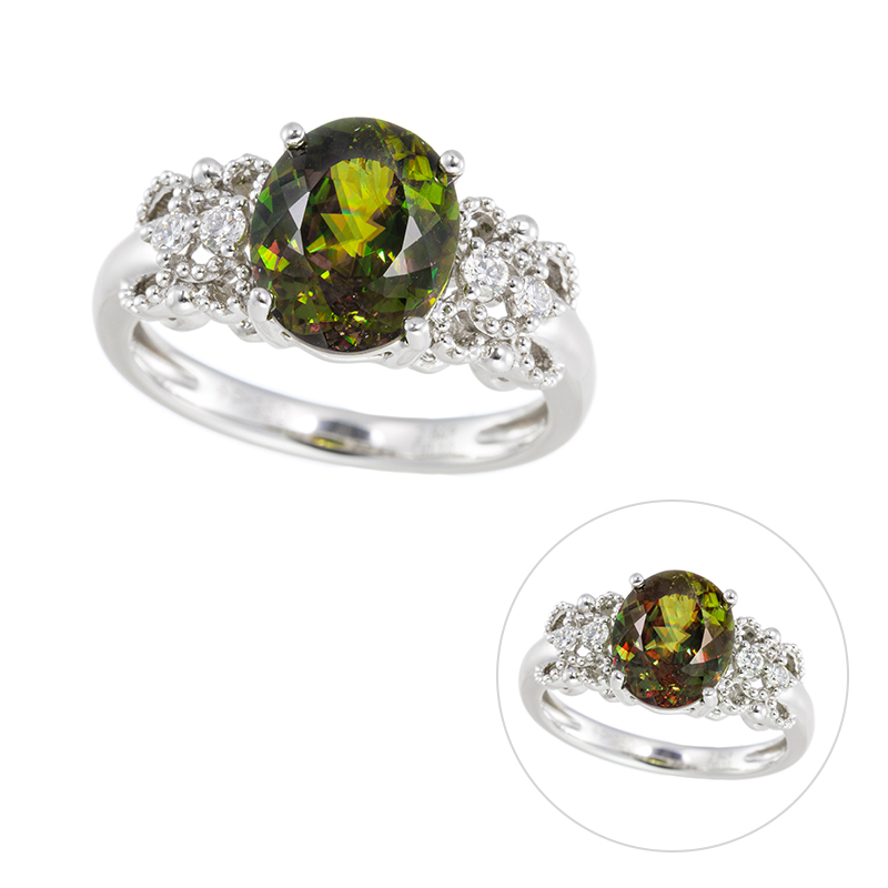 PT950 カラーチェンジクロムスフェーン ダイヤ リング SH 2.849ct D 0.10ct