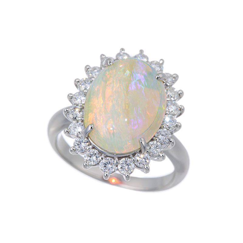 PT900ホワイトオパールダイヤリングOP3.75ctD0.75ct