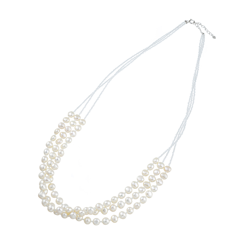 SV 淡水真珠 ホワイトトパーズ 3連ネックレス P 約5.0mm TO 約36.00ct