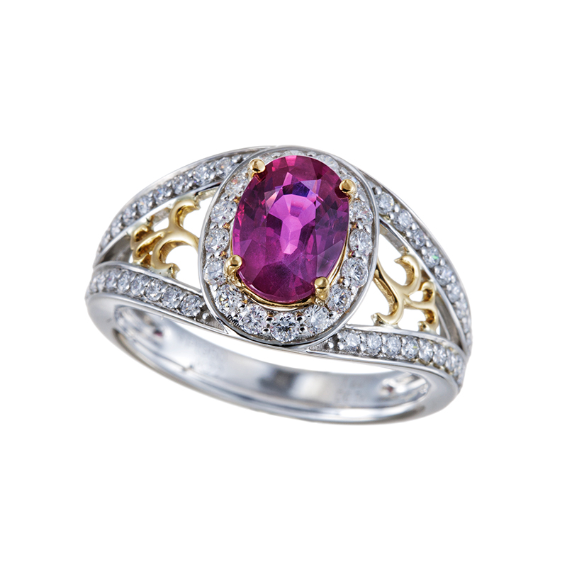  PT950/K22 モザンビーク産非加熱ヴィヴィッドパープルレッドルビー ダイヤ リング