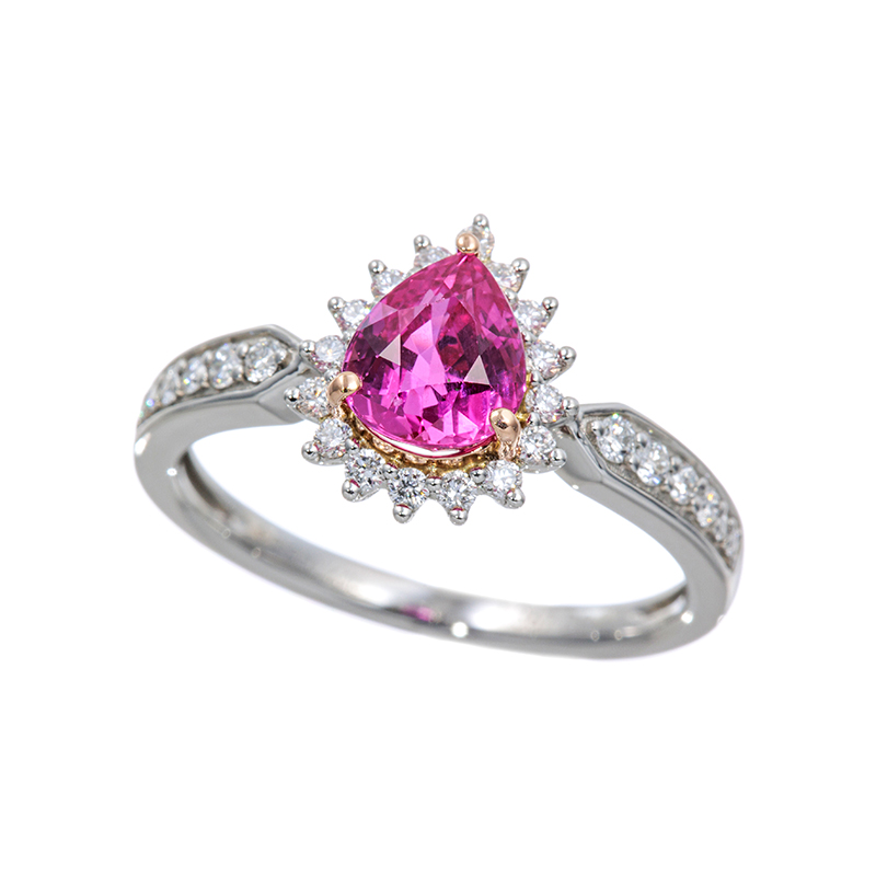 PT/K18PGモザンビーク産非加熱ヴィヴィッドレッドピンクサファイアダイヤリングPS1.367ct