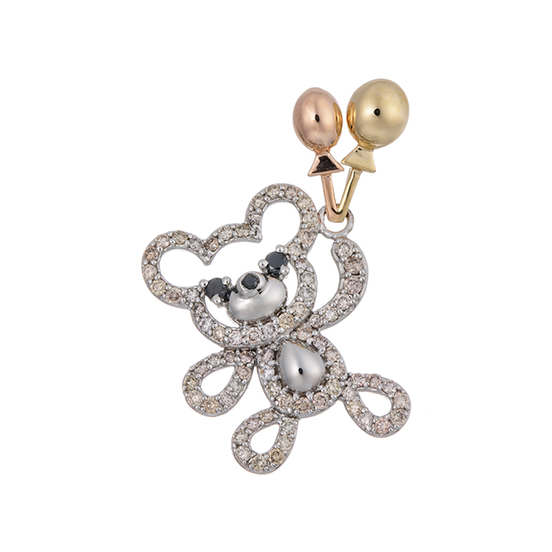 PT950/K18YG/PGブラウンダイヤ&ブラックダイヤ(トリート)バルーンベアペンダントトップ