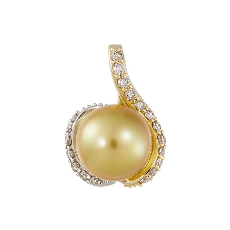 PT950/K18YG 奄美大島産ナチュラルゴールデン白蝶真珠(オーロラ茶金) ブラウンダイヤ ペン