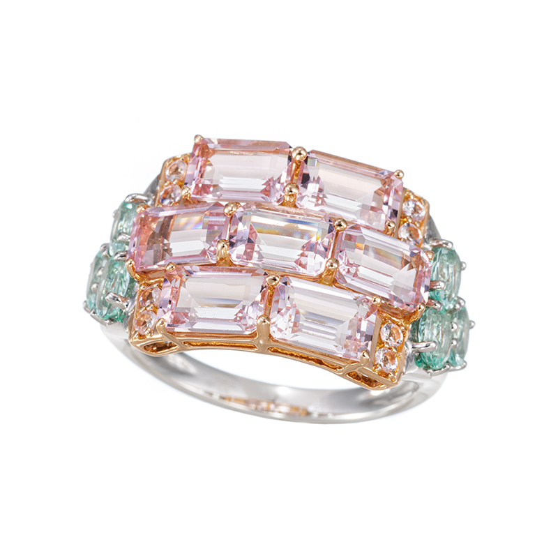 PT950/K18PG モルガナイト ヴィヴィッドシーブルーベリル 桃源郷 リング