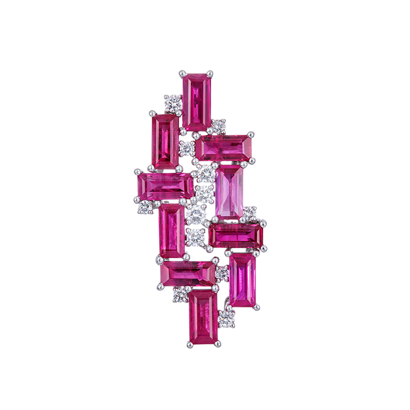 PT950 ルビー ダイヤ ブロックライン ペンダントトップ RB 約3.60ct D約0.20ct