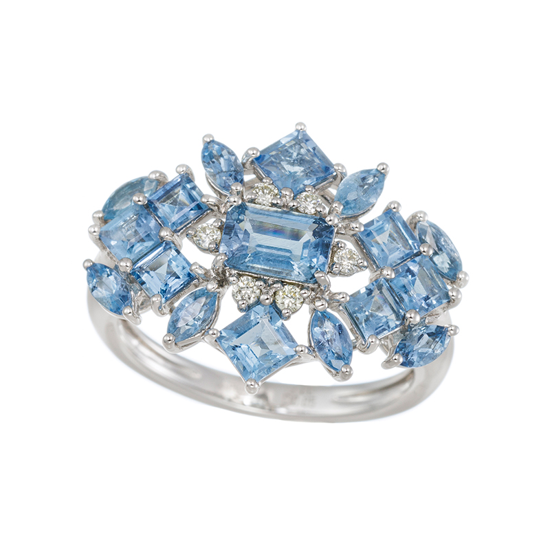 PT950 サンタマリアアフリカーナアクアマリン ダイヤ フロスト・レース リング