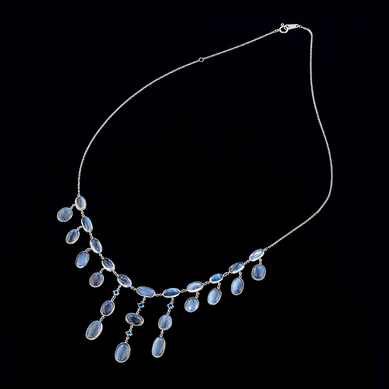 PT950/K18WG スリランカ産ロイヤルブルームーンストーンサンタマリアアクアマリンネックレス
