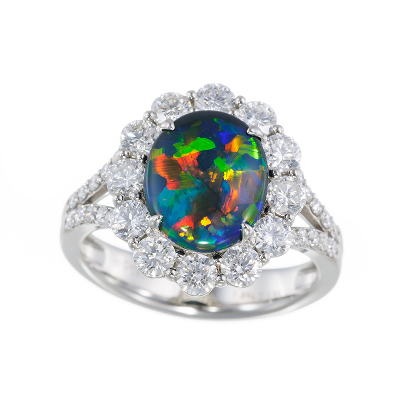 PT950 ブラックオパール ダイヤ リング BO 1.894ct D 1.55ct 