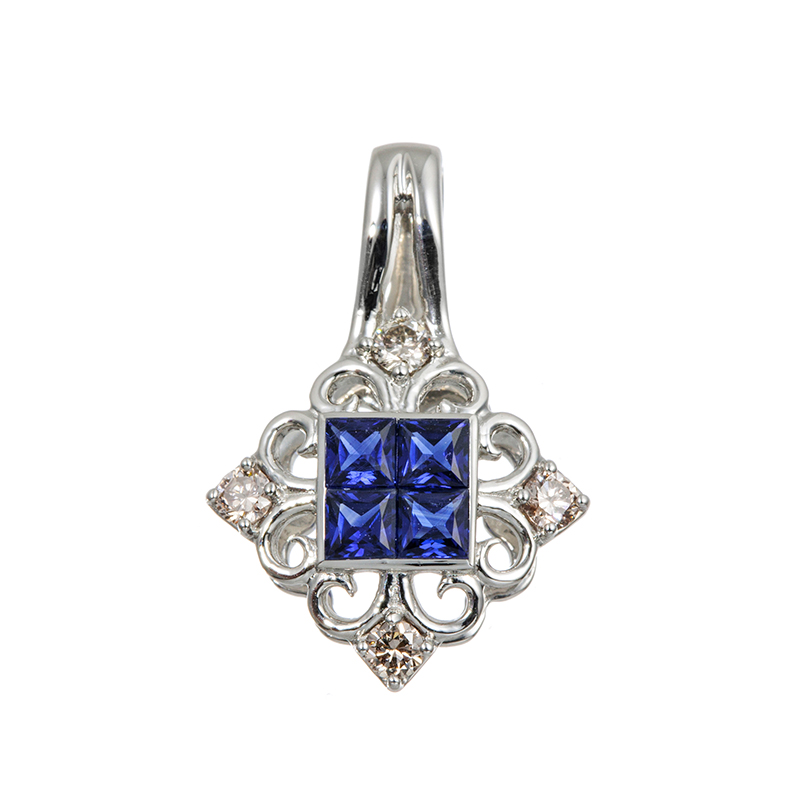 PT950 サファイア ブラウンダイヤ ミステリーセッティング ペンダントトップ
