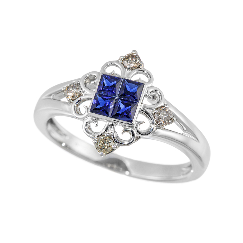 PT950 サファイア ブラウンダイヤ ミステリーセッティング リング