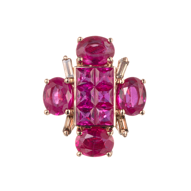 K18PG ルビー ブラウンダイヤ ミステリーセッティング ペンダントトップ