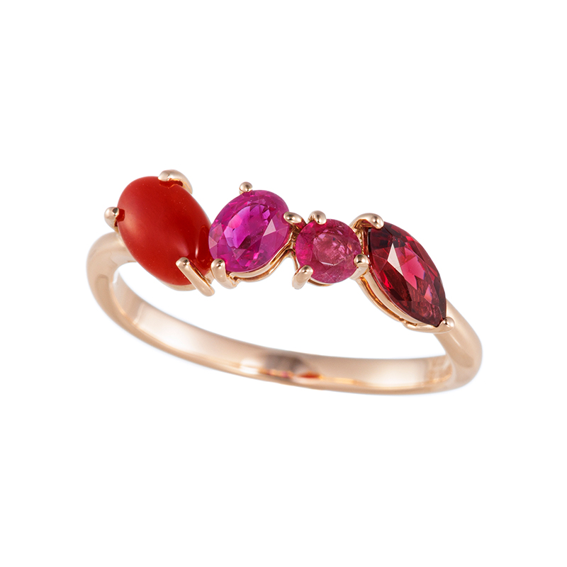 K18PG 血赤サンゴ ルビー ミャンマー産レッドスピネル Premium Red リング