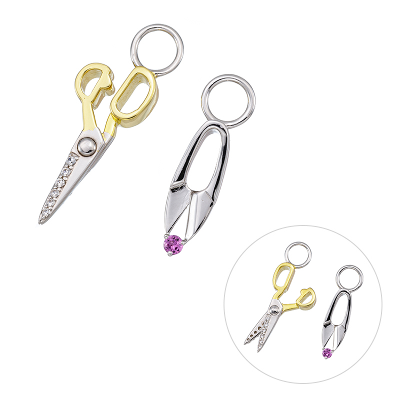 パラジウムシルバー950 グレープガーネット 天然ホワイトジルコン Scissors チャーム 