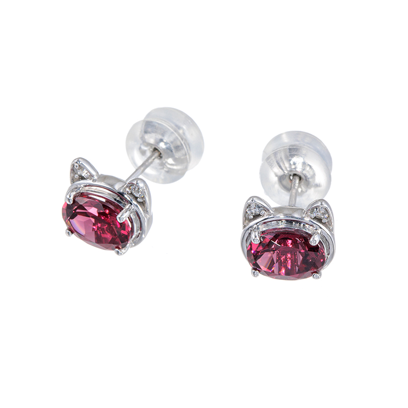 パラジウムシルバー950 ロードライトガーネット 天然ホワイトジルコン Ronron ピアス GA 