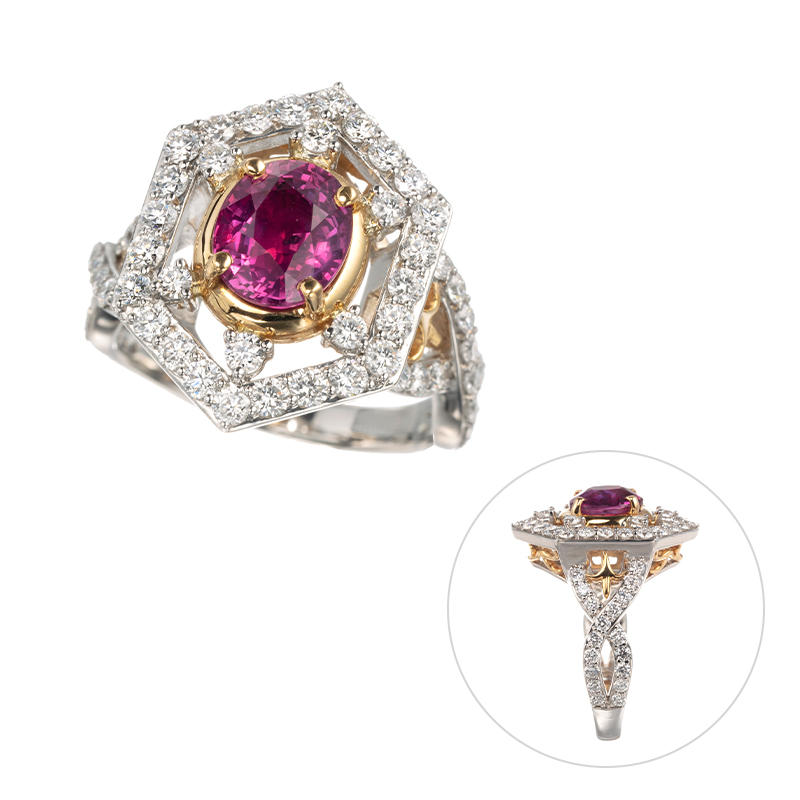 PT950K22モザンビーク産非加熱ヴィヴィッドパープリッシュレッドルビーダイヤリング