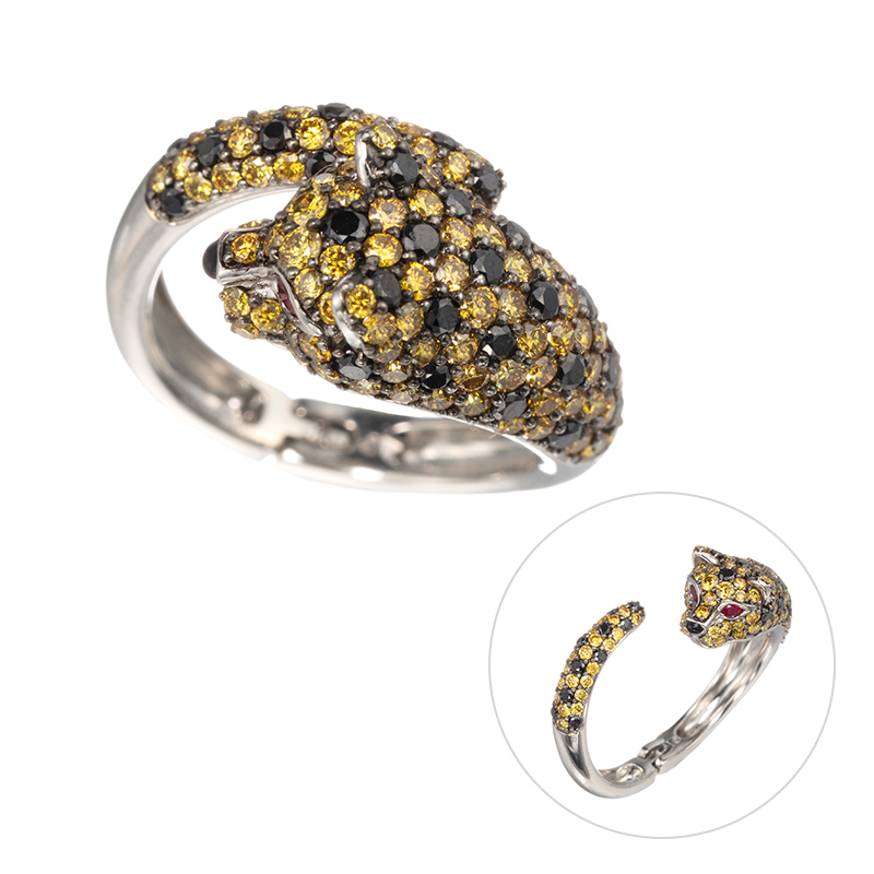 PT950 ファンシーイエローダイヤ & ブラックダイヤ(トリート) ルビー オニキス Leopar