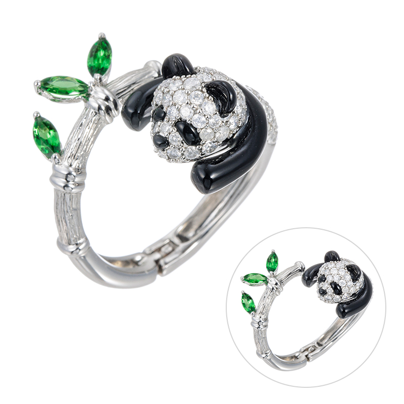 PT950 スノーダイヤモンド ツァボライト オニキス Panda ピアリングリング 10～16号