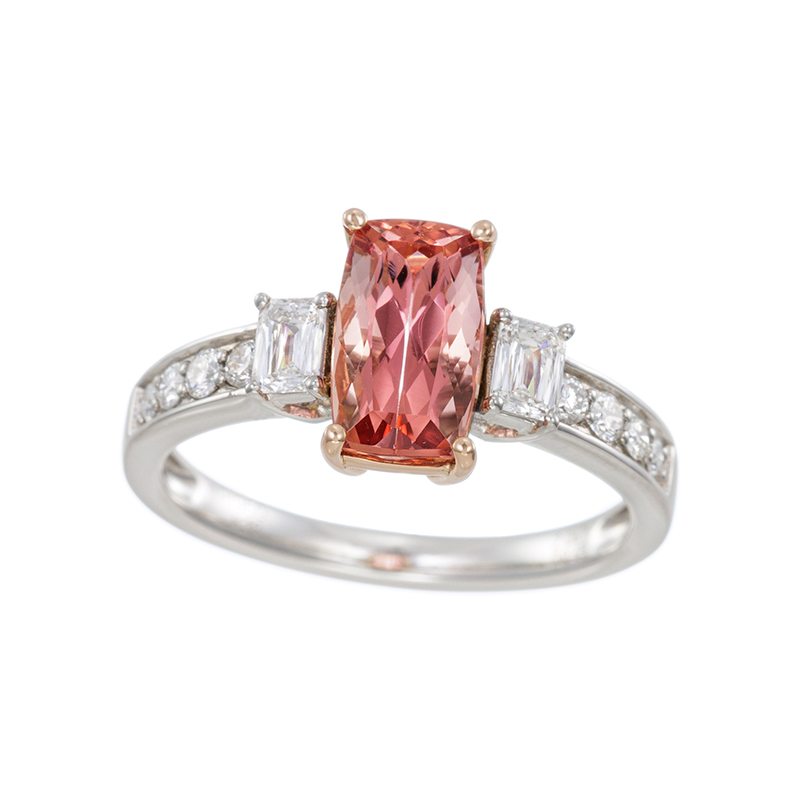 PT950/K18PG ブラジル産インペリアルトパーズ クリスカットダイヤ ＆ダイヤ(リリー)リング