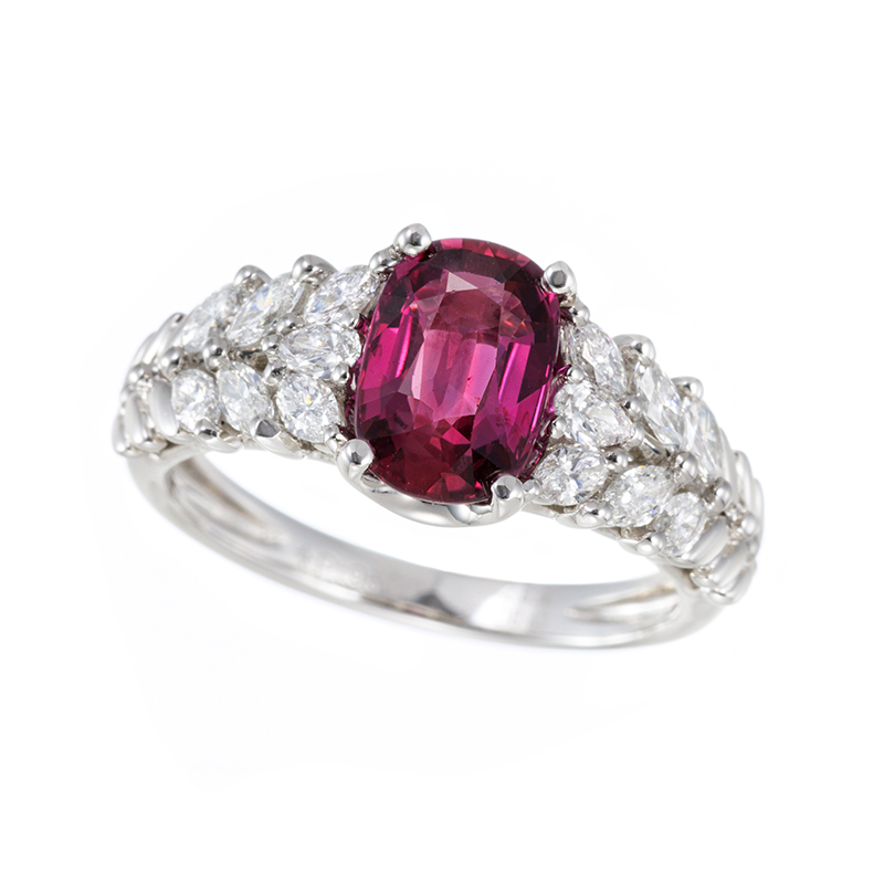 PT950 モザンビーク産非加熱パープリッシュレッドルビー ダイヤリングRB2.030ct