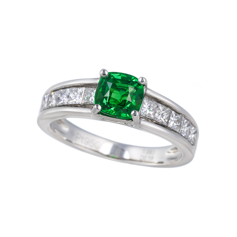 PT950 ツァボライト(特優) ダイヤ(リリーダイヤカット) ミステリーセッティング リング