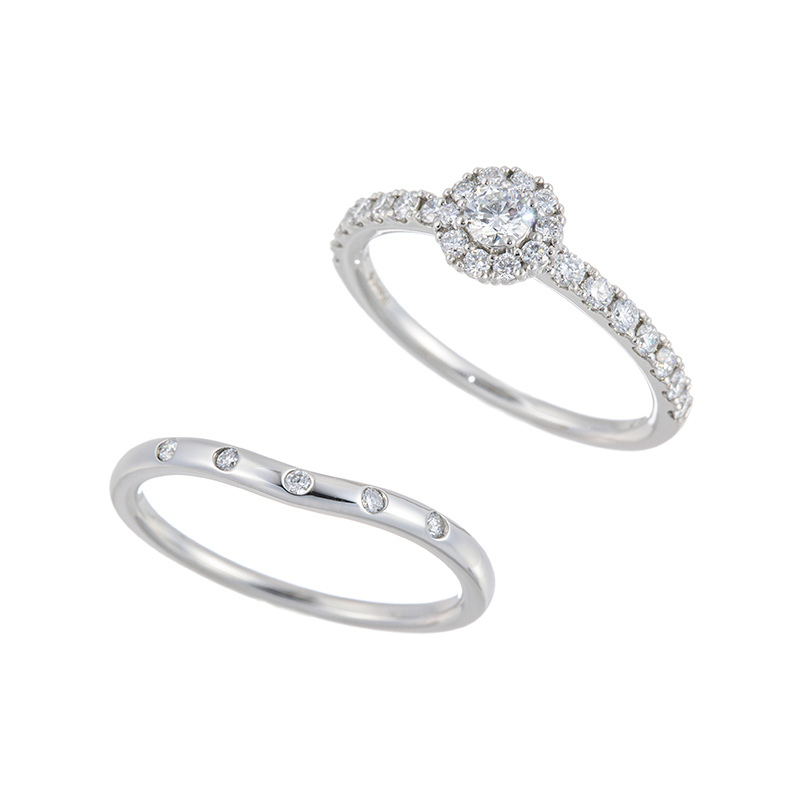 PT950 Fカラーダイヤモンド & ダイヤ リング 2本セット (F SI2 GOOD)