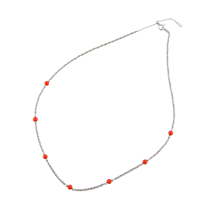 PT950 紅サンゴ シャイニーロープ ステーションネックレス 長さ 約50cm 重量 約4.7g
