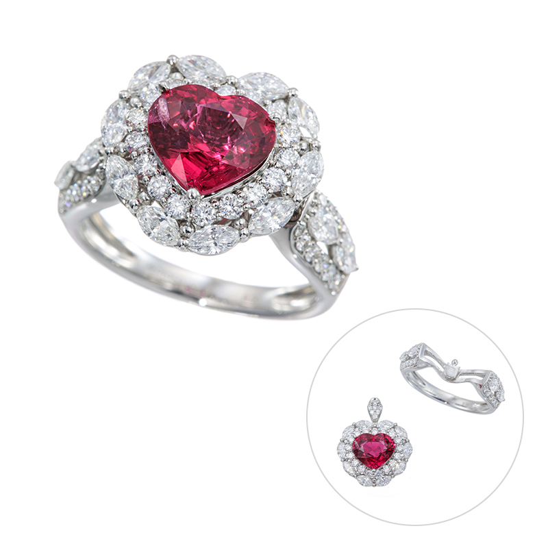 PT950 ミャンマー産レッドスピネル ダイヤ リング/ペンダントトップ SP 2.48ct