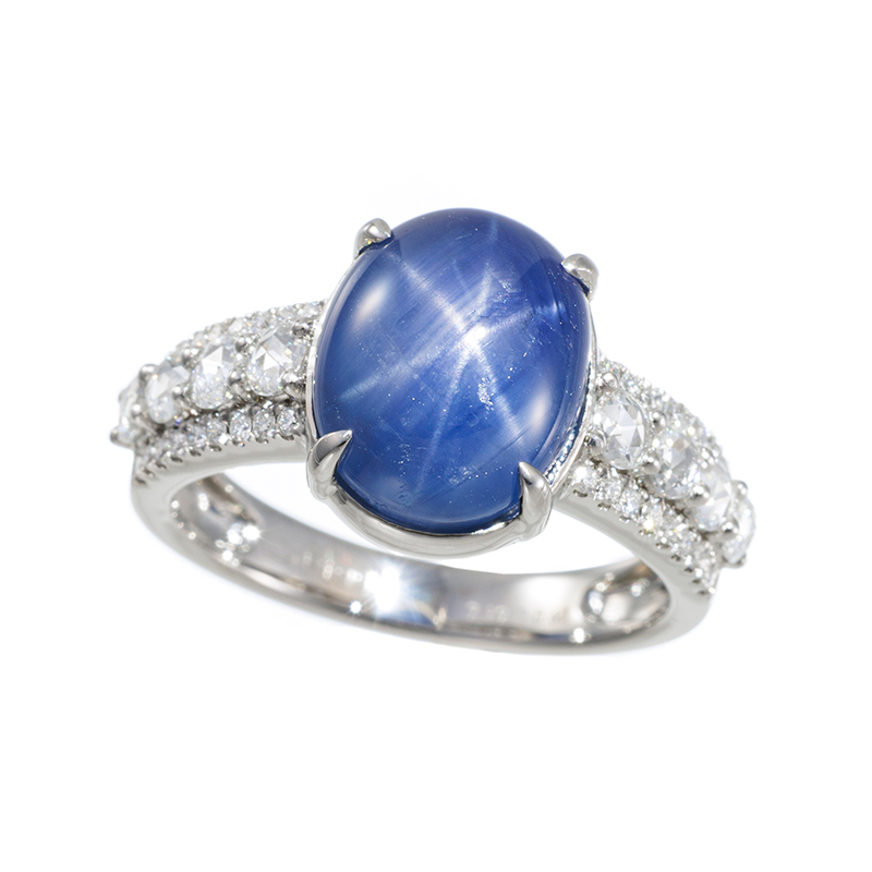 PT990 ミャンマー産非加熱スターサファイア ダイヤ リング 