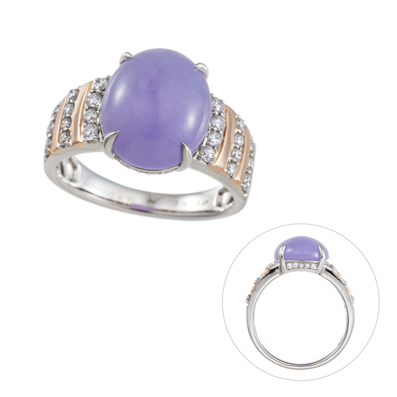 PT990/K18PG ミャンマー産ラベンダーヒスイ ダイヤ リング 