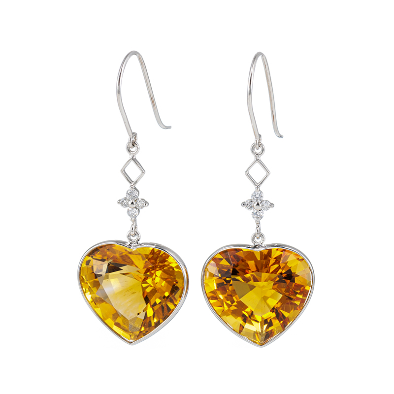 PT950 シトリン ダイヤ ピアス CI 8.86ct CI8.67ct D 0.10ct