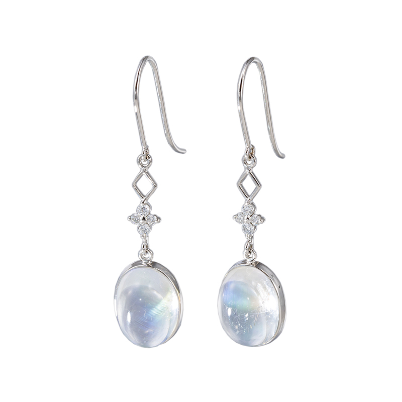 PT950 レインボームーンストーン ダイヤ ピアス MO 3.96ct MO3.82ct