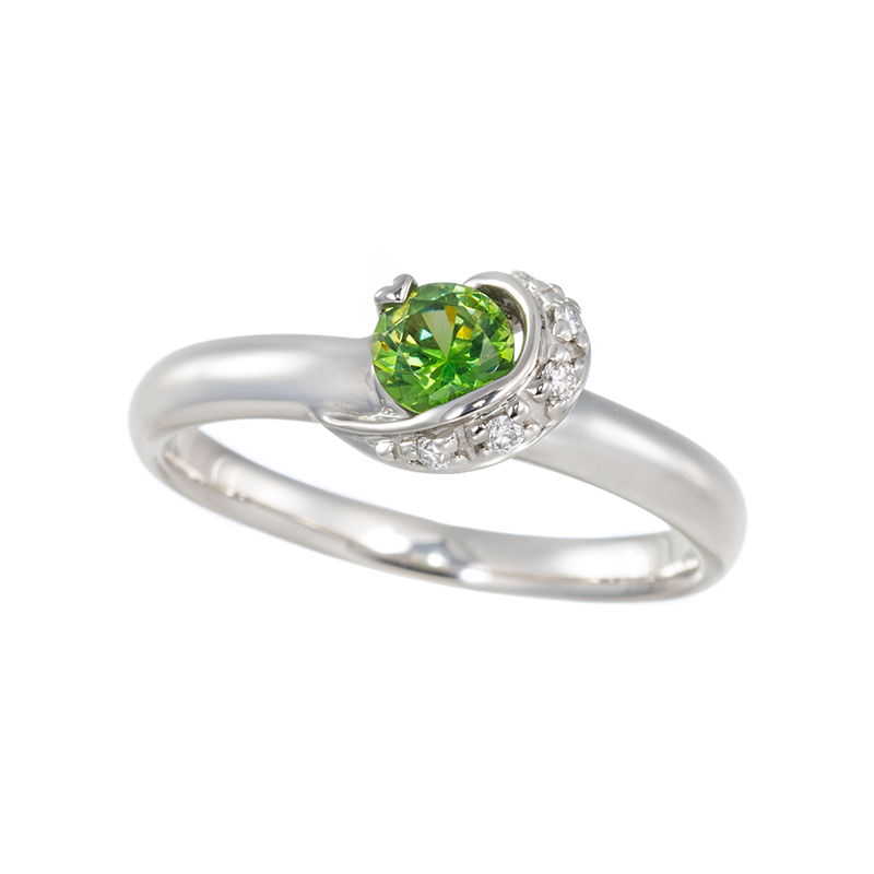 PT990 ウラル産デマントイドガーネット ダイヤ リング 