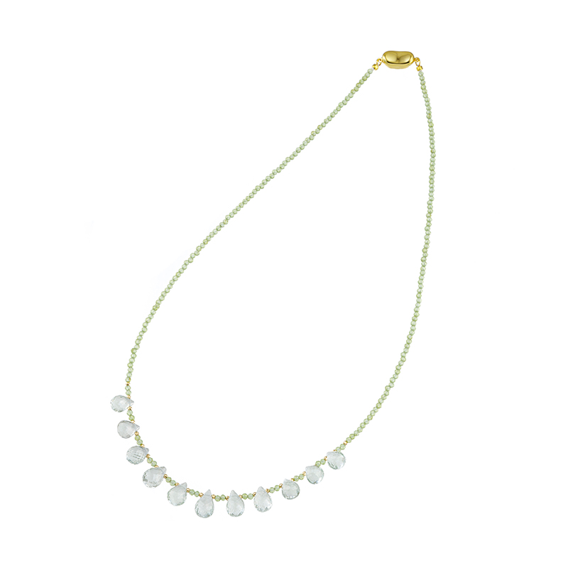 SV/K18YGグリーンクォーツペリドットネックレスQU約30.00ctPE約14.00ct