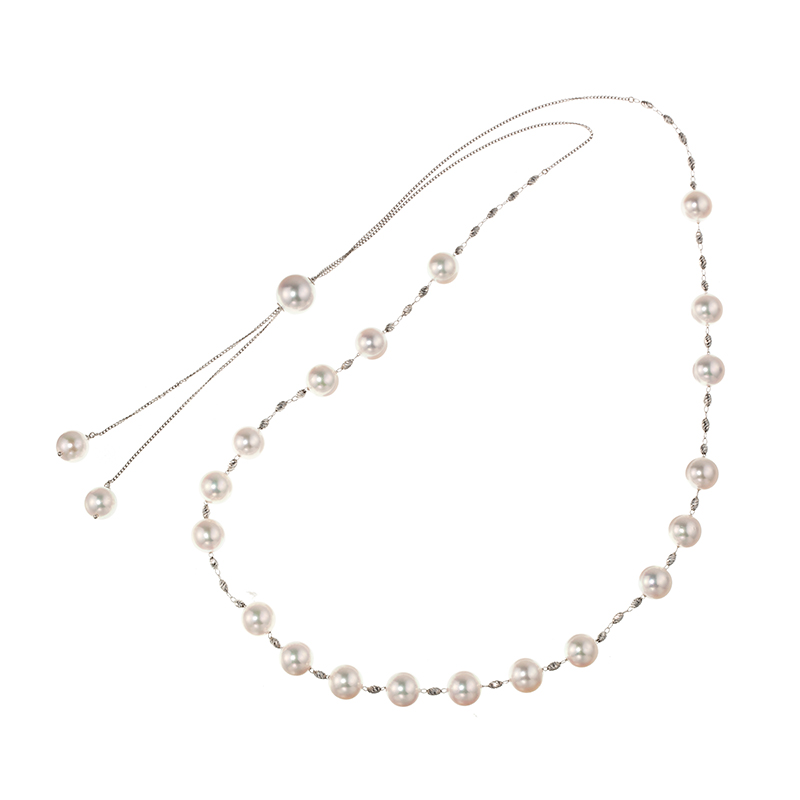 PT850アコヤ真珠(輝夜)ステーションネックレスP約7.5-9.0mm全長約70cm