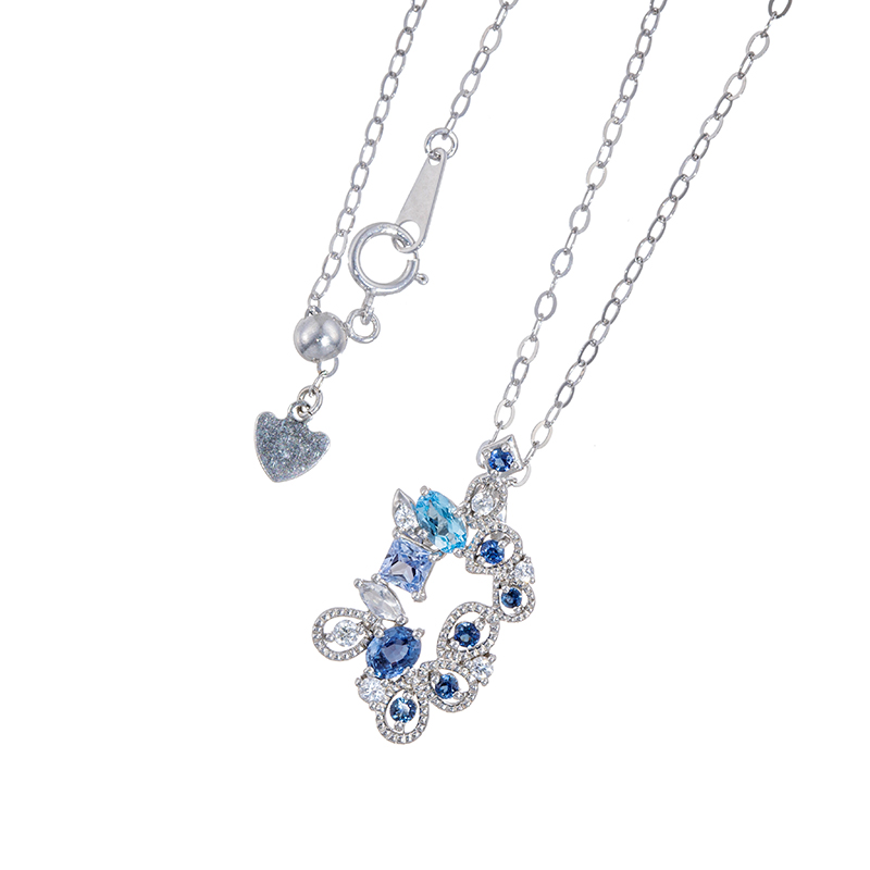 パラシル サファイア ブルートパーズ 天然ホワイトジルコン レインボームーンストーン ネックレス