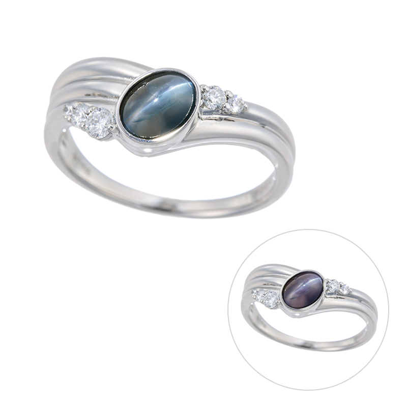 PT950 インド産アレキサンドライトキャッツアイ ダイヤ リング AL 1.139ct