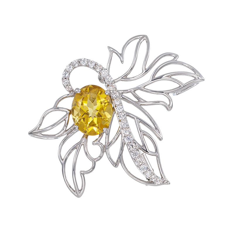 パラシル950 シトリン 天然ホワイトジルコン ブローチ CI 約3.00ct ZI 約0.65ct