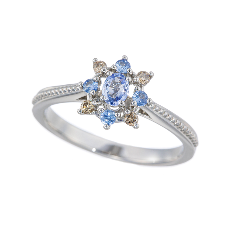 PT950アイスブルーサファイアブラウンダイヤリングIBS約0.25ctBRD約0.05ct