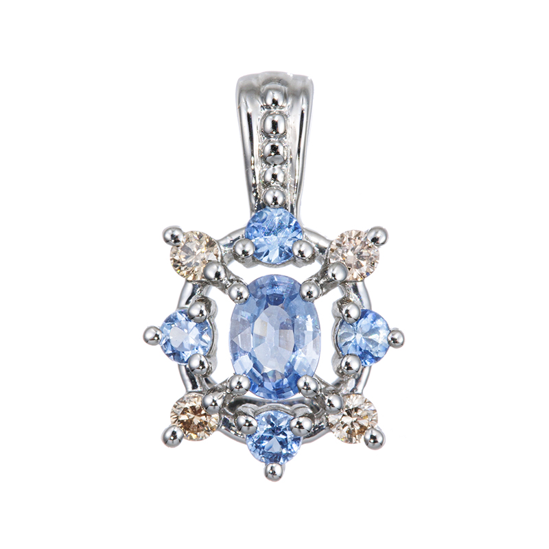 PT950 アイスブルーサファイア ブラウンダイヤ ペンダントトップ