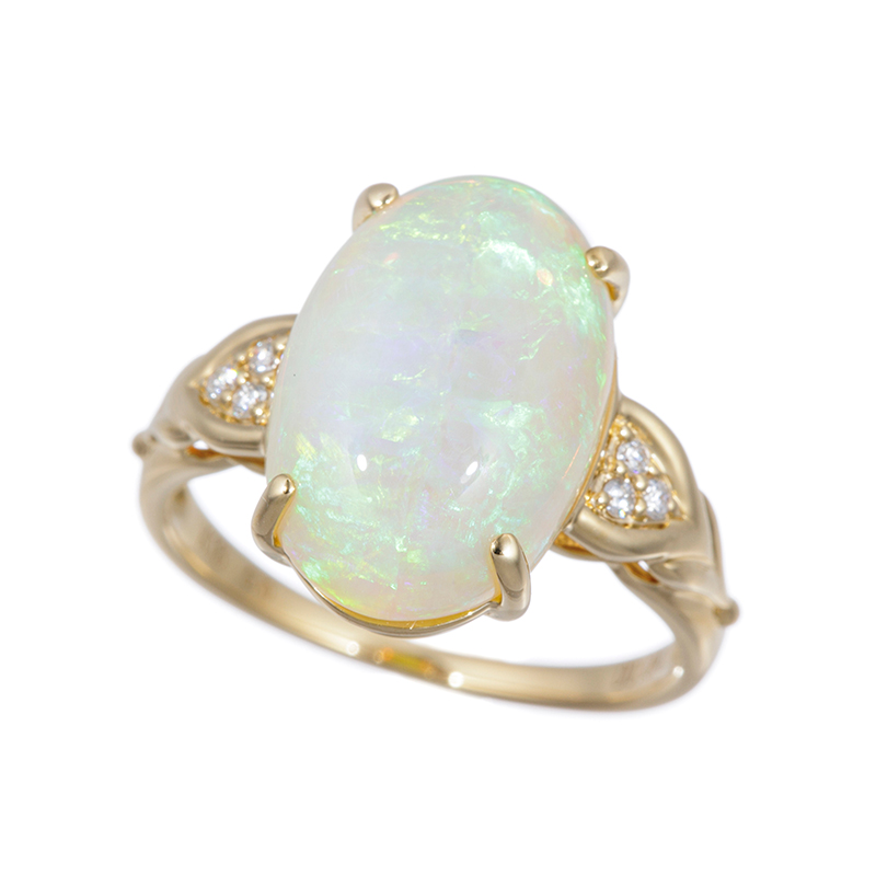 K18YG ホワイトオパール ダイヤ リング OP 約5.10ct D 約0.04ct