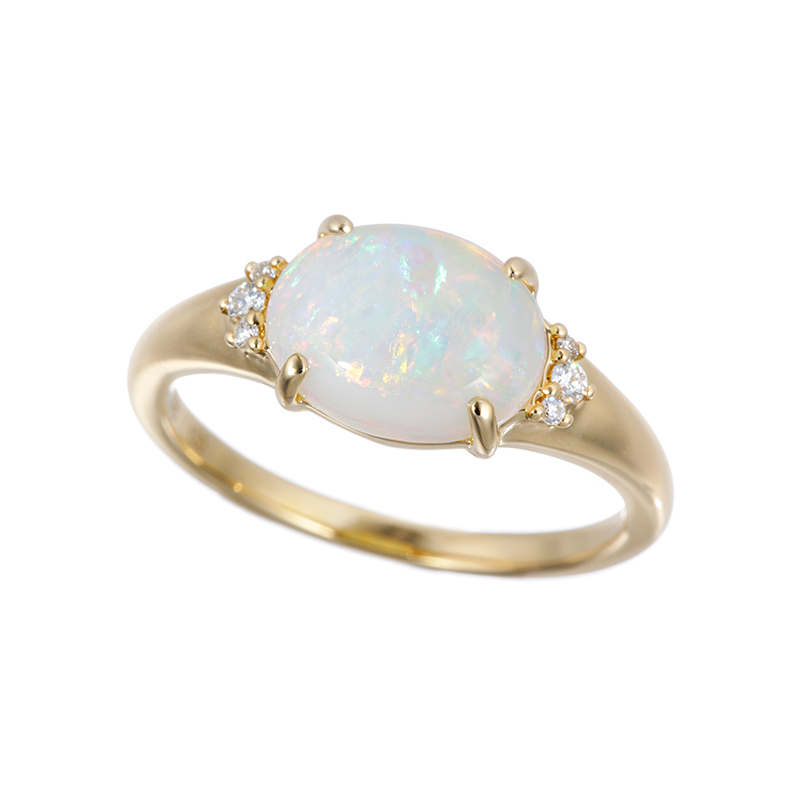 K18YG ホワイトオパール ダイヤ リング OP 約1.30ct D 約0.04ct
